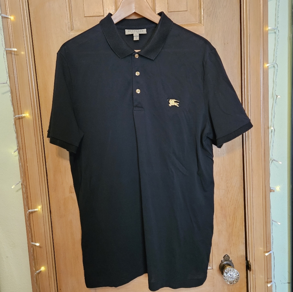 Burberry, Men's XL, Black Polo T Shirt